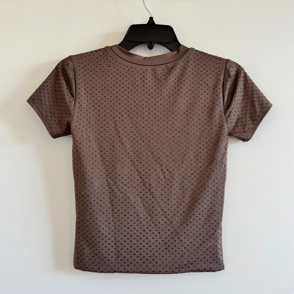 NWT Forever 21 set suit with rhinestones Brown Short Sleeve Top Pants S brown - Picture 2 of 9